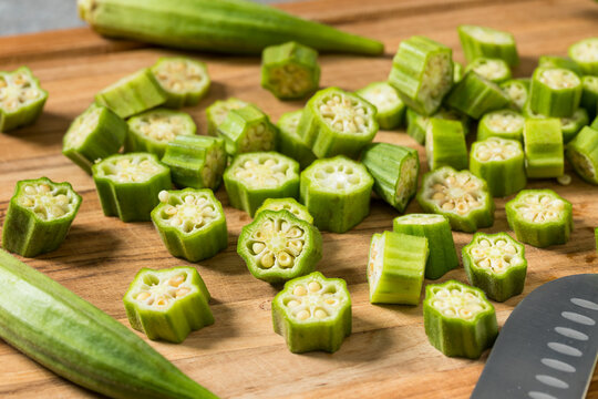 Organic Green Raw Sliced Okra Vegetable