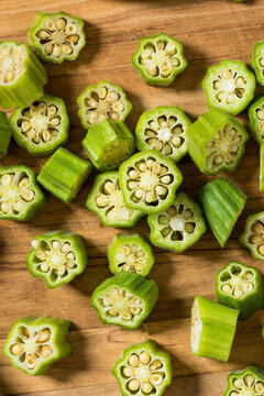 Organic Green Raw Sliced Okra Vegetable