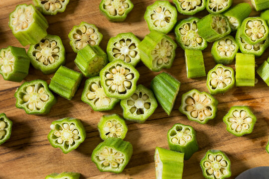 Organic Green Raw Sliced Okra Vegetable