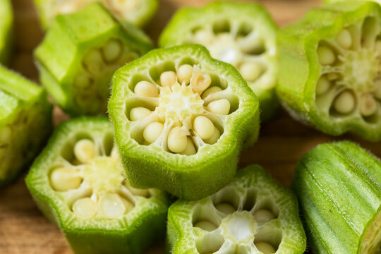 Organic Green Raw Sliced Okra Vegetable