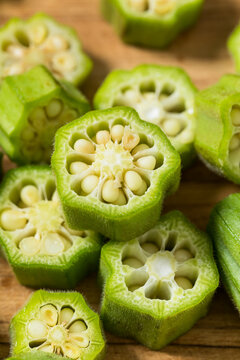 Organic Green Raw Sliced Okra Vegetable