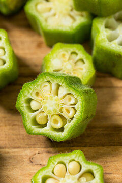 Organic Green Raw Sliced Okra Vegetable