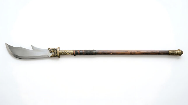 Traditional Chinese Guan Dao Polearm Weapon Isolated on a Pure White Background
