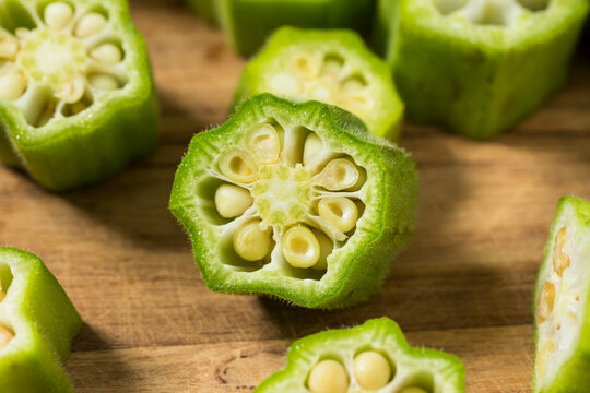 Organic Green Raw Sliced Okra Vegetable