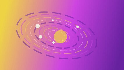 Solar system planets orbiting the sun in vibrant cosmic motion. Celestial bodies and elliptical paths in gradient space illustration. © Nomicast