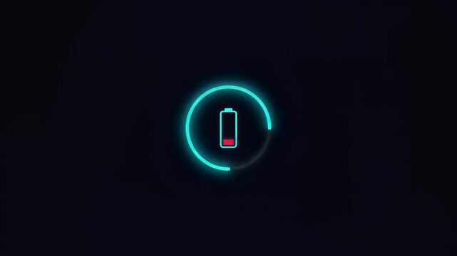 Glowing circular progress bar with low battery warning icon