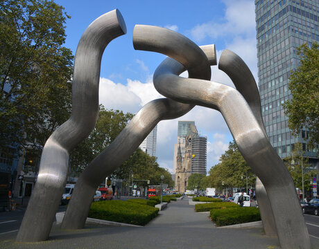 BERLIN GERMANY: Berlin is the name of a sculpture on the Tauentzienstrasse. by sculptors Brigitte Denninghoff and Martin Matschinsky the sculpture's principal motif, a "broken chain"