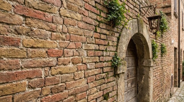 Weathered brick wall with realistic aged texture beneath soft natural daylight