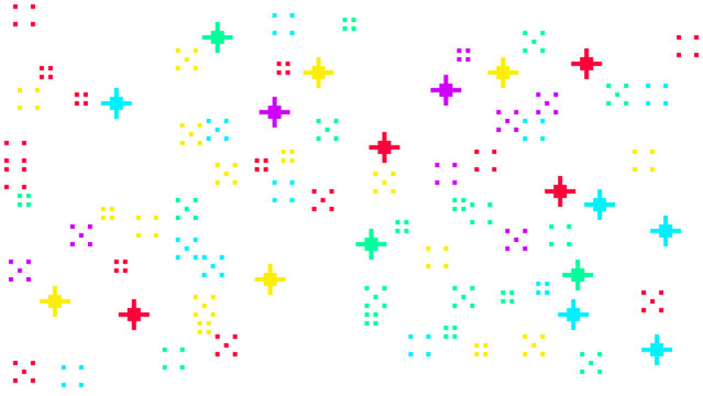 Colorful Abstract Pattern of Geometric Stars and Dots on White Background