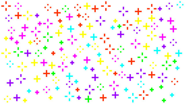 Colorful abstract pattern of vibrant plus signs on white background