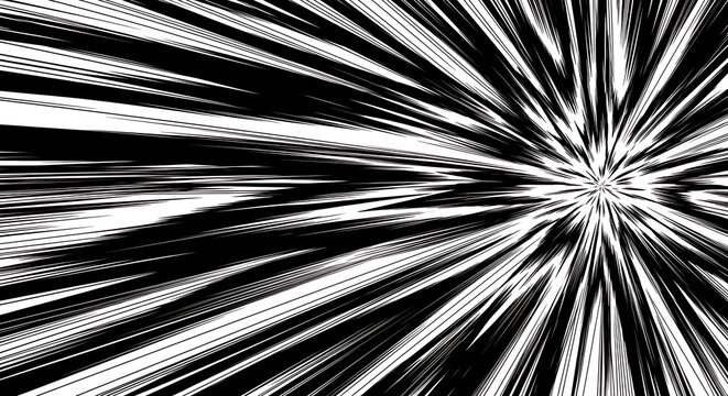 Dynamic black and white radial speed lines for comic action