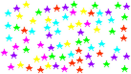 Colorful pattern of small stars on a plain white background