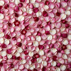 Fototapeta premium Pink and white flower petals scattered on a soft pink background, natural beauty and delicate texture for romantic themes