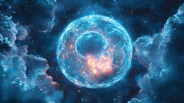 Surreal cosmic embryo scene for science fantasy cover design banner