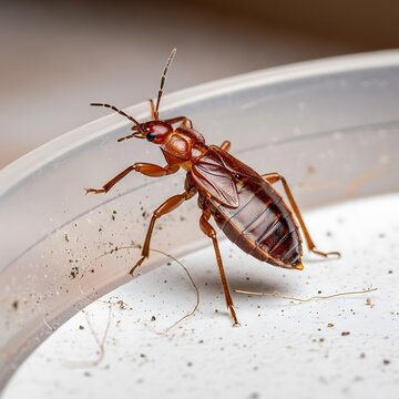 Close up of a brown insect on a white surface