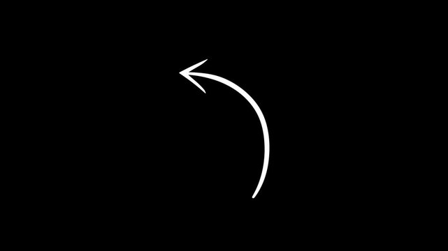 Chalk-style arrow animation, curved arrow line, left-pointing arrow, upward-pointing arrow, black background, 4K video