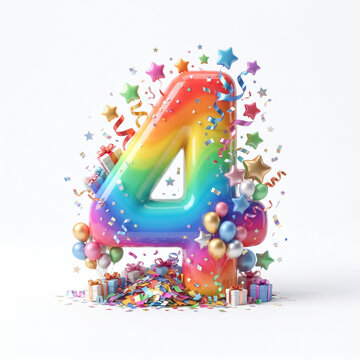 abstract colorful birthday number 4 background with splashes