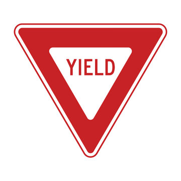 Red and white yield traffic sign triangular shape.