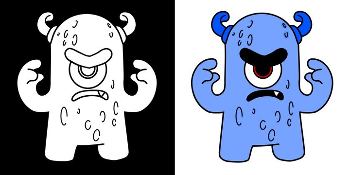 Outline and colored drawing of a single-eyed cyclops monster.