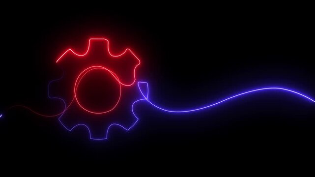 setting icon Technology animation continuous one line drawing, Gears wheel continuous line video. Round wheel metal symbol company template for business teamwork concept. Dynamic single line draw pro