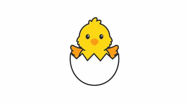 Cute Little Yellow Chick HATCHING FROM Egg Vector Illustration