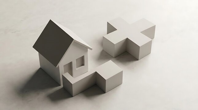 Minimalist white model of a residential house with a medical cross symbol representing aca plans for affordable health coverage and medical insurance