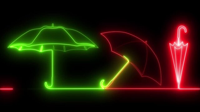 glowing neon Umbrellas icon neon . Umbrellas pattern with pulsing neon blue led light, protective umbrellas