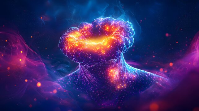 Thyroid disease awareness with neon throat anatomy illustration photo