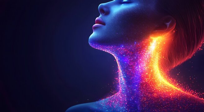 Thyroid support and prevention concept with glowing anatomy picture