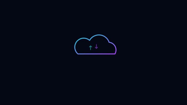 Gradient cloud computing with data sync arrows animation for digital technology and network connectivity concepts 4k