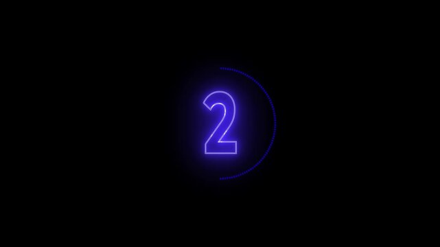 glowing neon countdown concept, counting down from five to zero. Circle count down numbers on black background 4 k video. 