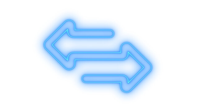 Glowing neon transfer arrows icon isolated on transparent background. Left right pointer. Exchange sign. Undo redo symbol. Interface navigation.