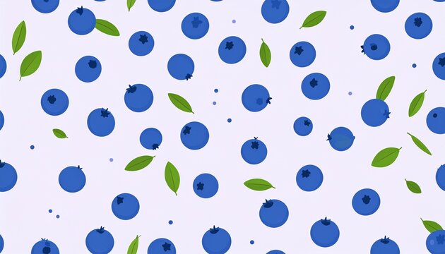 Seamless blueberry pattern vector illustration with green leaves on light background