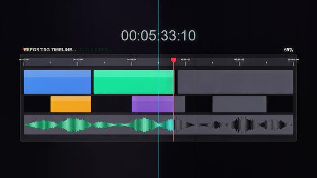 Professional video editing timeline showing rendering progress