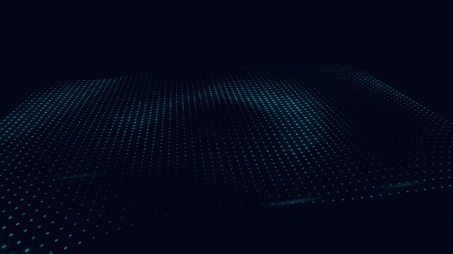Glowing blue dot matrix forming a waving digital grid on a dark background, perfect for technology projects, cyber data concepts and digital science animations