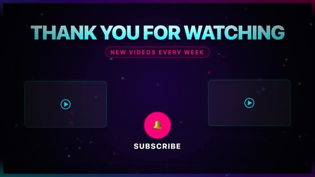 Neon end screen template with grid background and subscribe button, perfect for video outro branding, content creators and channel engagement