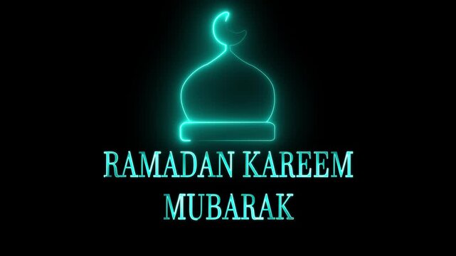 Ramadan Mubarak Animation with Crescent Moon and Mosque Icon on Black Background for Islamic Greetings