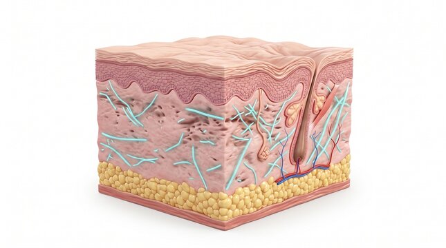 3D Microscopic Diagram of Elastin Degradation in Photoaging