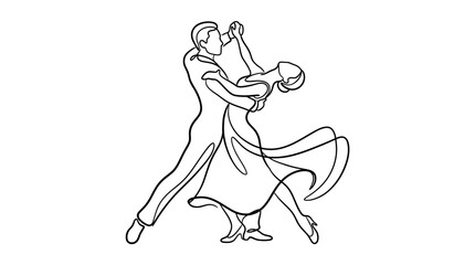 Fototapeta premium Elegant couple dancing ballroom in continuous line art style illustration
