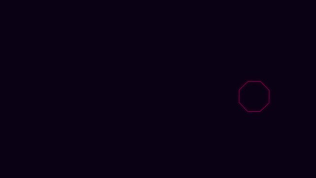 Glowing neon octagon shape pulsing and moving in dark space animation 4k background, pulse