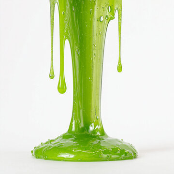 Neon green slime, glossy liquid drip, abstract closeup, playful messy texture