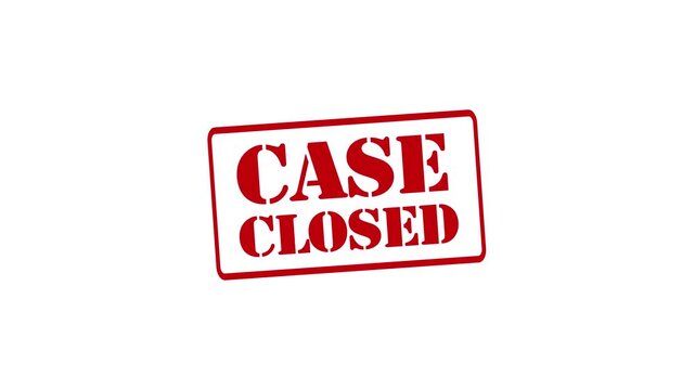 "Case closed" animation, "case closed" stamp indicating a final decision has been made, white background, 4K video.
