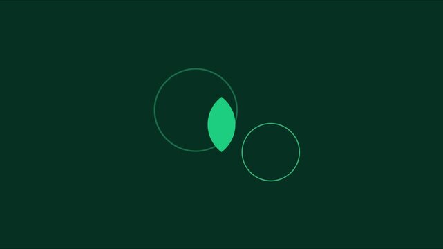 Minimalist green leaf animation with geometric circles on dark 4k background, nature motion green