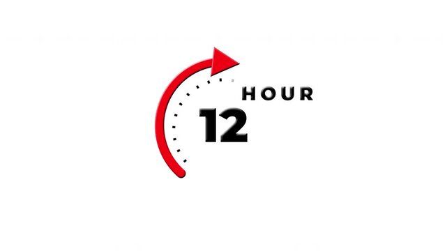 12 hours Red Circular Arrow Clock Timer Icon Isolated On White Background 4k.