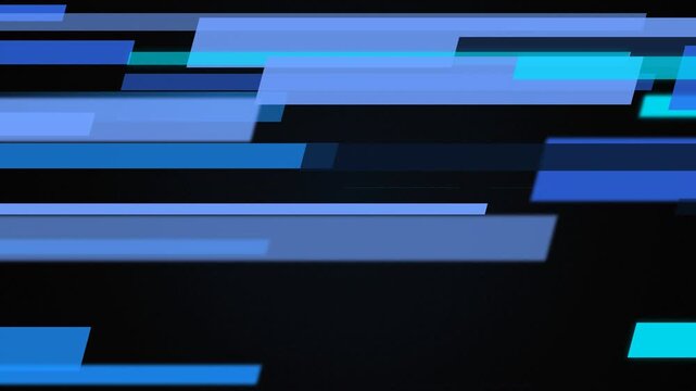 Vibrant blue geometric bars sliding horizontally on dark background, ideal for tech backgrounds, dynamic intros and digital motion graphics