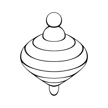 Simple classic wooden spinning top toy vector line art icon illustration isolated on transparent background for coloring book page