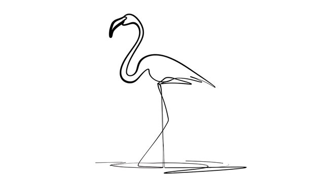 Minimalist flamingo line art illustration white background.