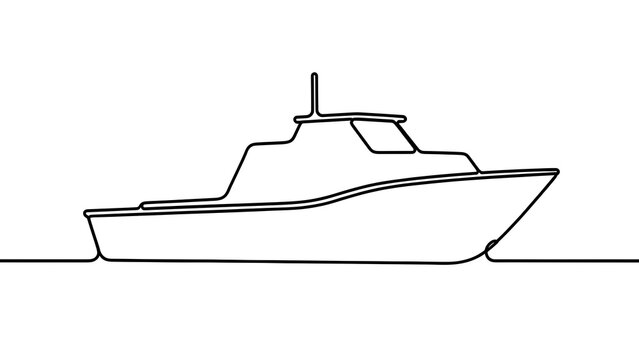 Simple line art boat on white background.