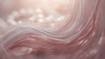 Obraz premium Soft-focus fantasy render of flowing translucent rose-gold strands with pearl bokeh highlights in dreamy ethereal atmosphere