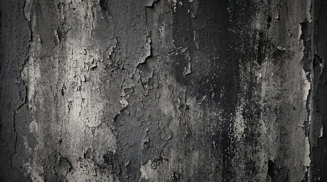 Charcoal gray black paint texture with heavily cracked and peeling surface revealing layers of weathered dark material